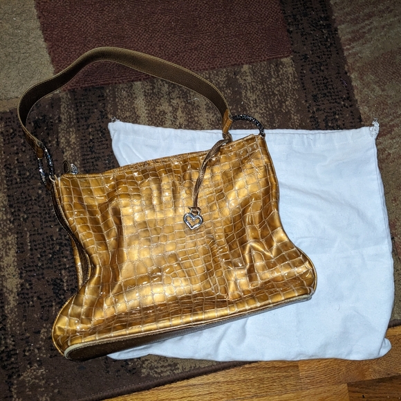 Brighton Handbags - Vintage BRIGHTON Gold Shiny Patent Croc-Embossed Leather Slouchy Shoulder Bag